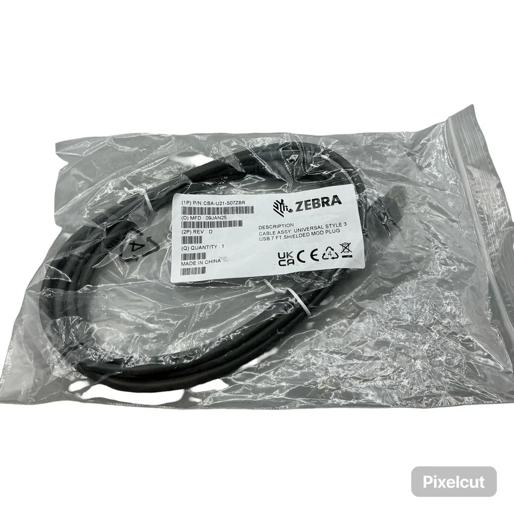 Zebra CBA-U21-S07ZBR Universal Style 3 USB Cable 7ft Shielded Mod Plug Black